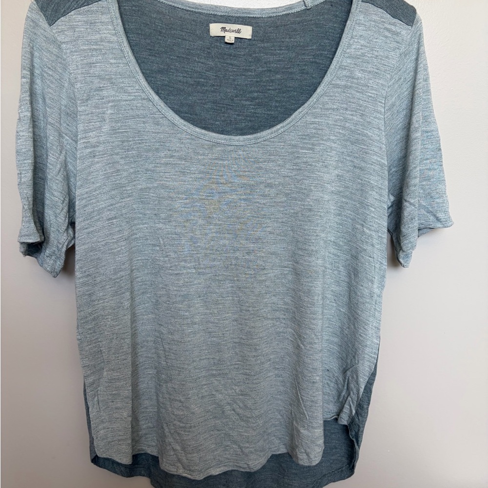 Madewell Heathered Pale Blue Scoop Neck Short Sleeve Top